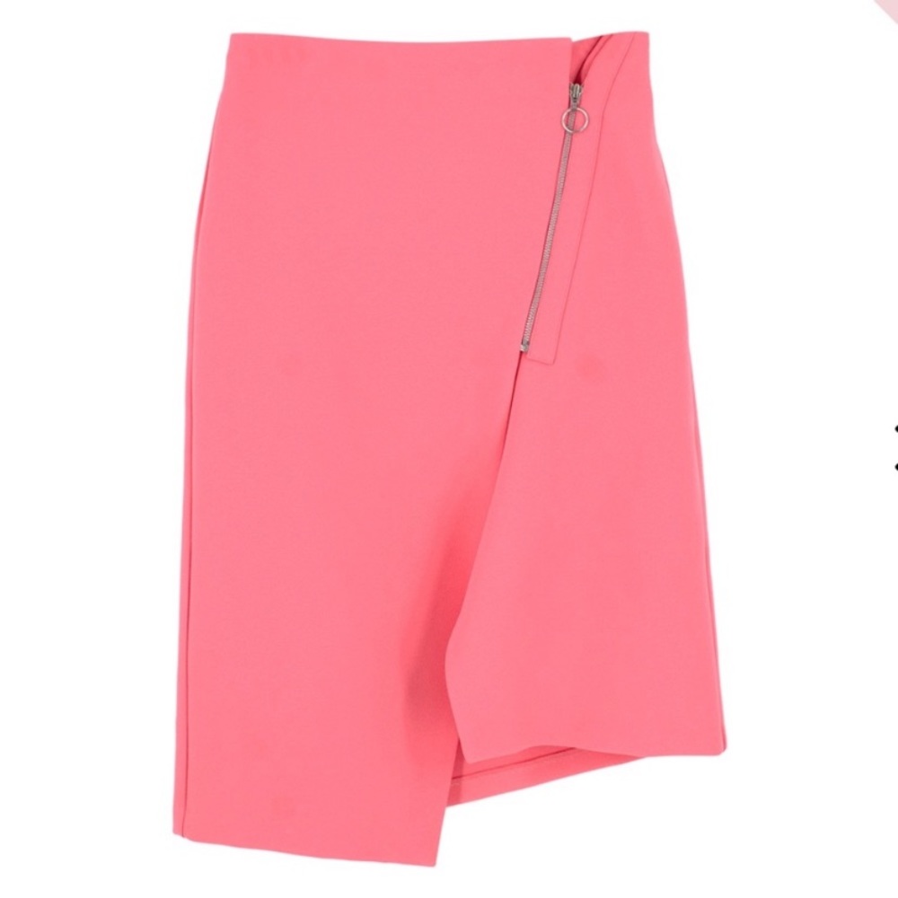 Topshop Neon Pink Asym. Zipper Wrap Skirt